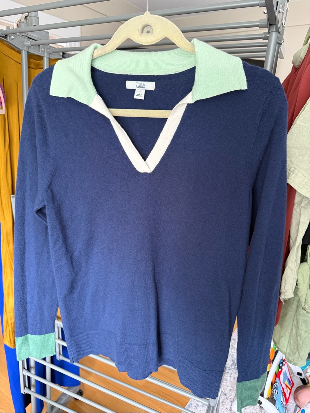 croft & barrow Navy V-Neck Sweater with Mint and Cream Trim
